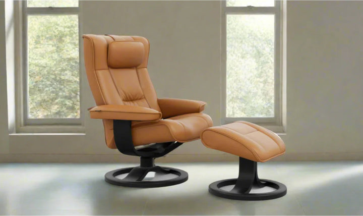 Fjords Regent R Leather Swivel Manual Recliner Chair with Footstool-Jennifer Furniture