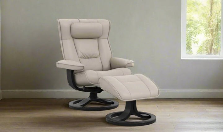 Fjords Regent R Leather Swivel Manual Recliner Chair with Footstool-Jennifer Furniture