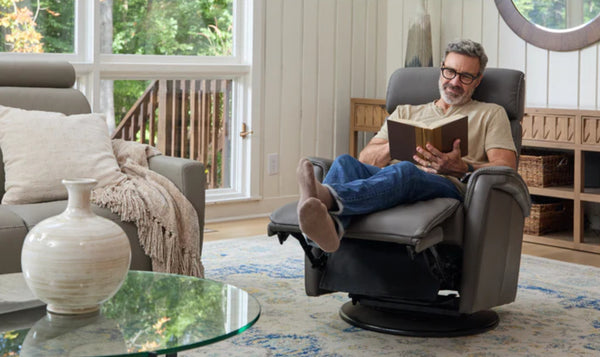 Fjords Rome Swivel Glider Leather Motorized Power Recliner Chair in Two Sizes-Jennifer Furniture