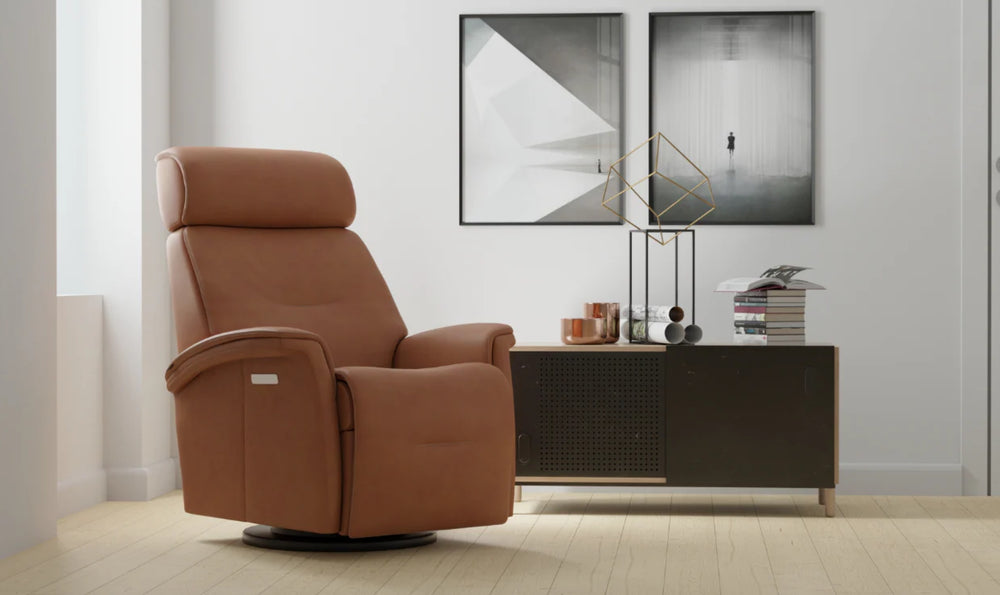 Fjords Rome Swivel Glider Leather Motorized Power Recliner Chair in Two Sizes-Jennifer Furniture