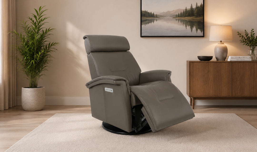 Fjords Rome Swivel Glider Leather Motorized Power Recliner Chair in Two Sizes-Jennifer Furniture