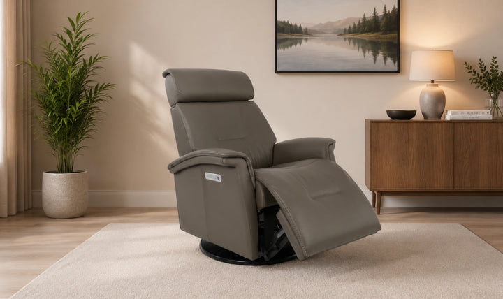 Fjords Rome Swivel Glider Leather Motorized Power Recliner Chair in Two Sizes-Jennifer Furniture