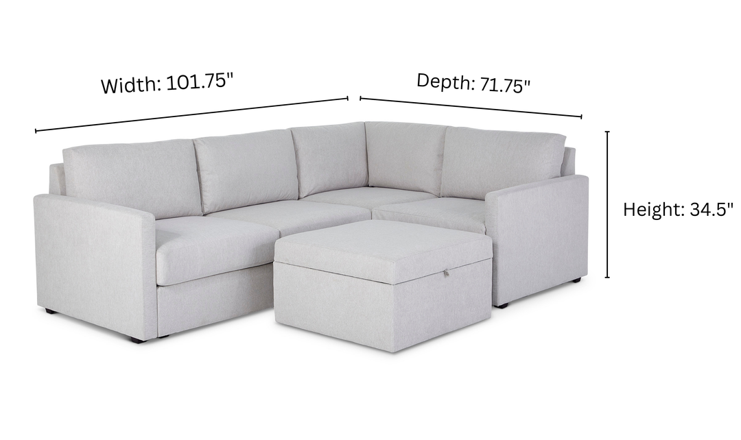 Flex 4-seat Sectional With Narrow Arm And Storage Ottoman By Homestyles
