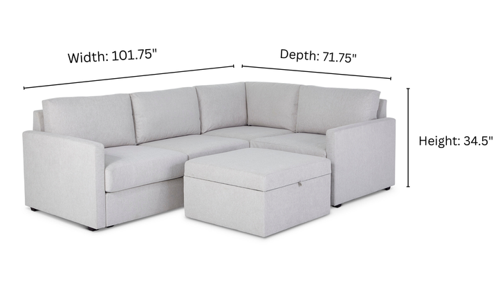 Flex 4-seat Sectional With Narrow Arm And Storage Ottoman By Homestyles