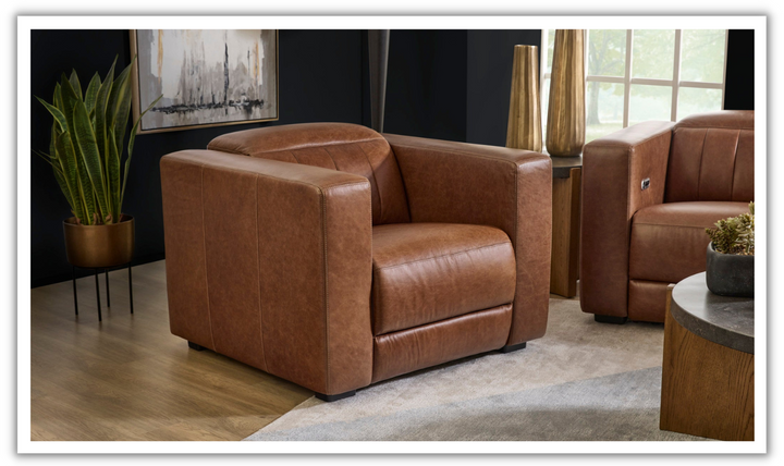 Flexsteel Austin Chestnut Leather Power Recliner Chair With Power Headrest-jennifer furniture