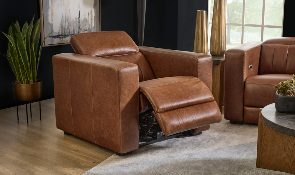 Flexsteel Austin Chestnut Leather Power Recliner Chair With Power Headrest-jennifer furniture
