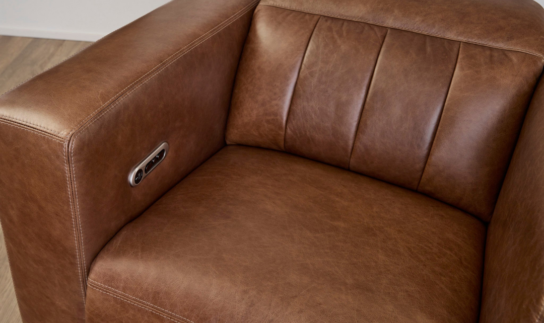 Flexsteel Austin Chestnut Leather Power Recliner Chair With Power Headrests