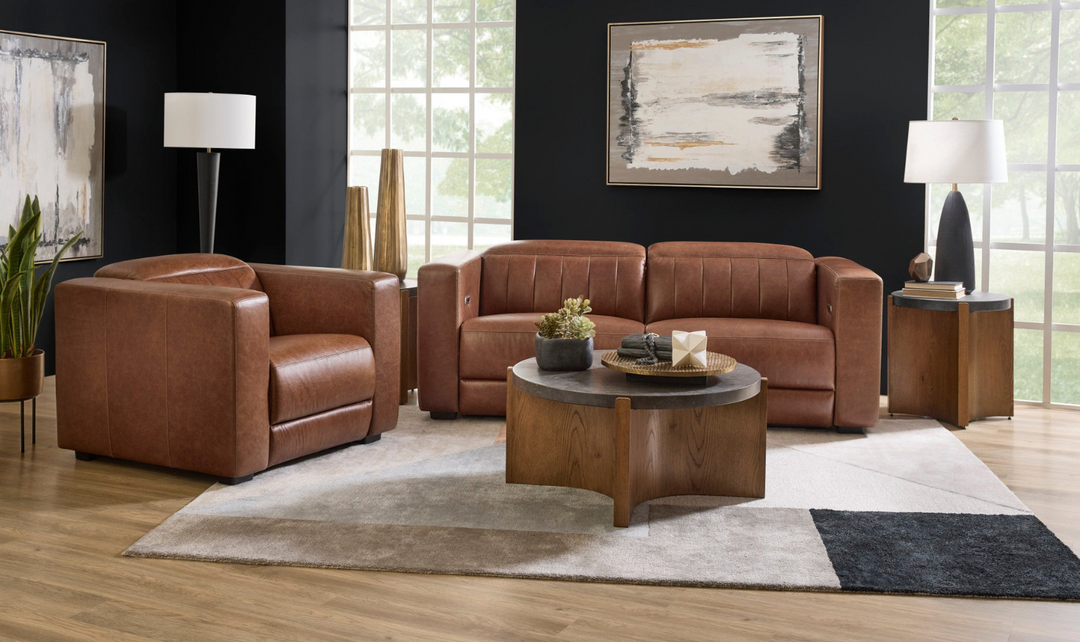 Flexsteel Austin Chestnut Leather Power Recliner Chair With Power Headrest-jennifer furniture