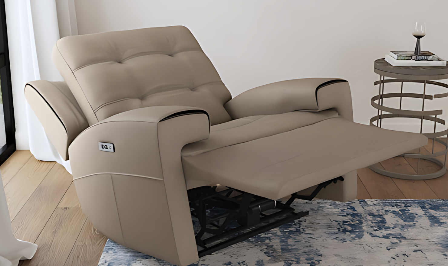 Flexsteel Iris Brown Tufted Leather Power Recliner Chair with USB Ports-jenniferfurniture