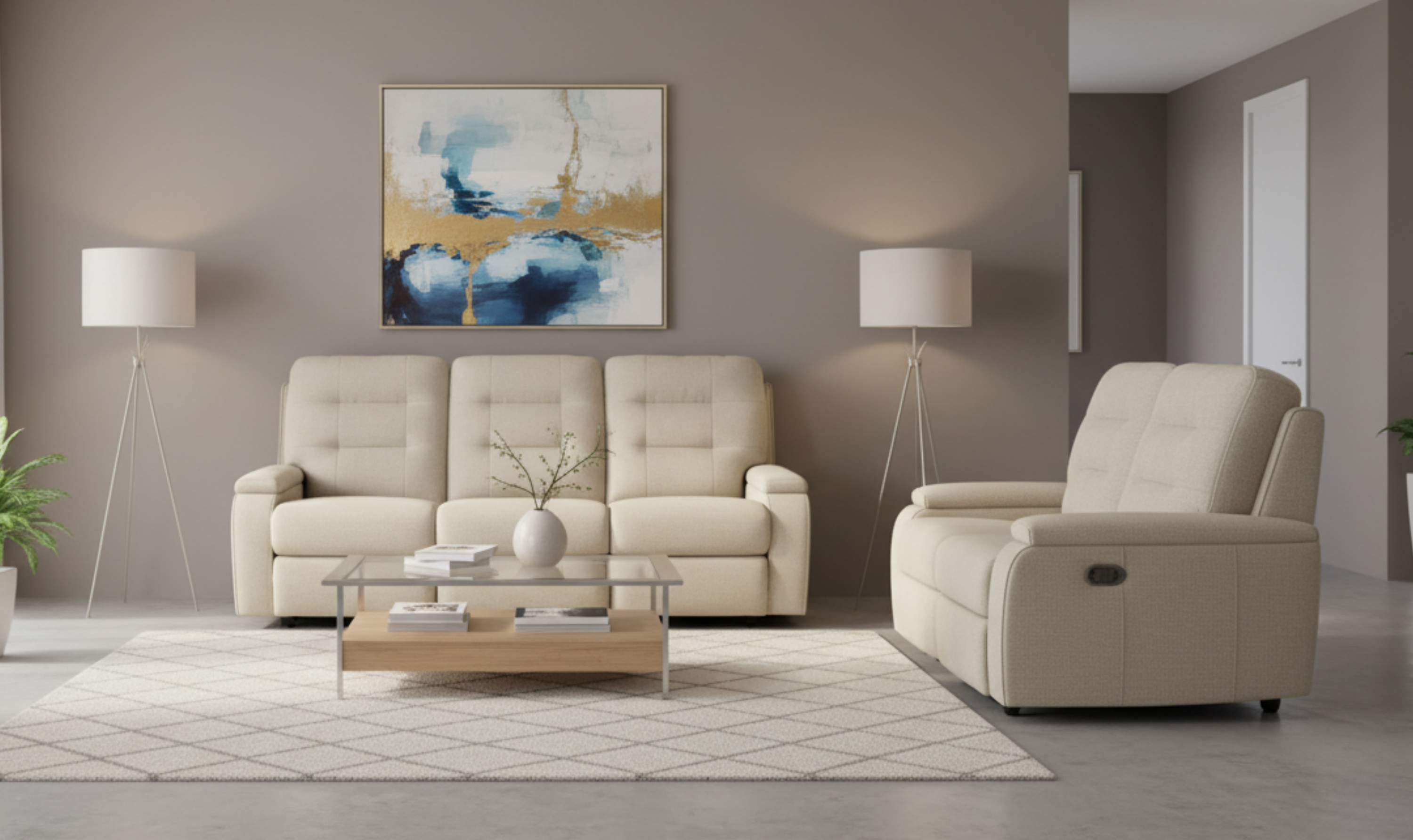 Flexsteel Kerrie Power Reclining Living Room Set With USB-A Charging Port in Beige-jennifer furniture