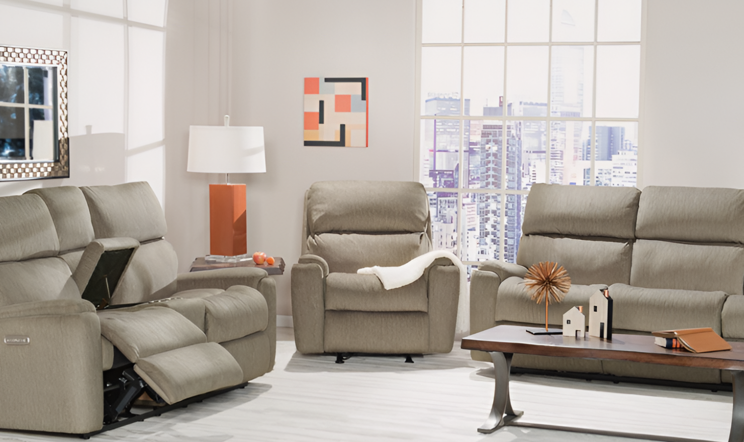 Flexsteel Rio Swivel Gliding Fabric Recliner Chair in Light Brown-jenniferfurniture