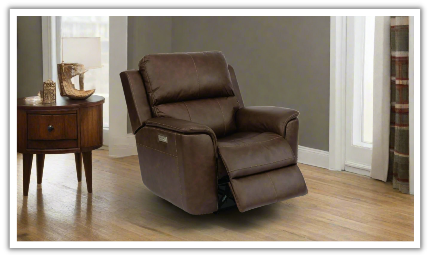 Flexsteel Henry Leather Power Recliner Chair w/ Adjustable Headrest- Jennifer Furniture