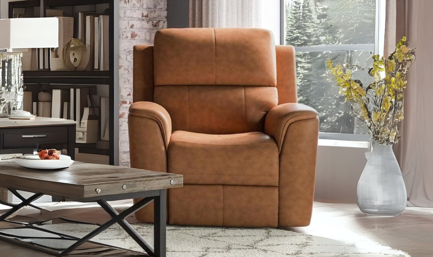 Flexsteel Henry Leather Power Recliner Chair w/ Adjustable Headrest-jennifer furniture