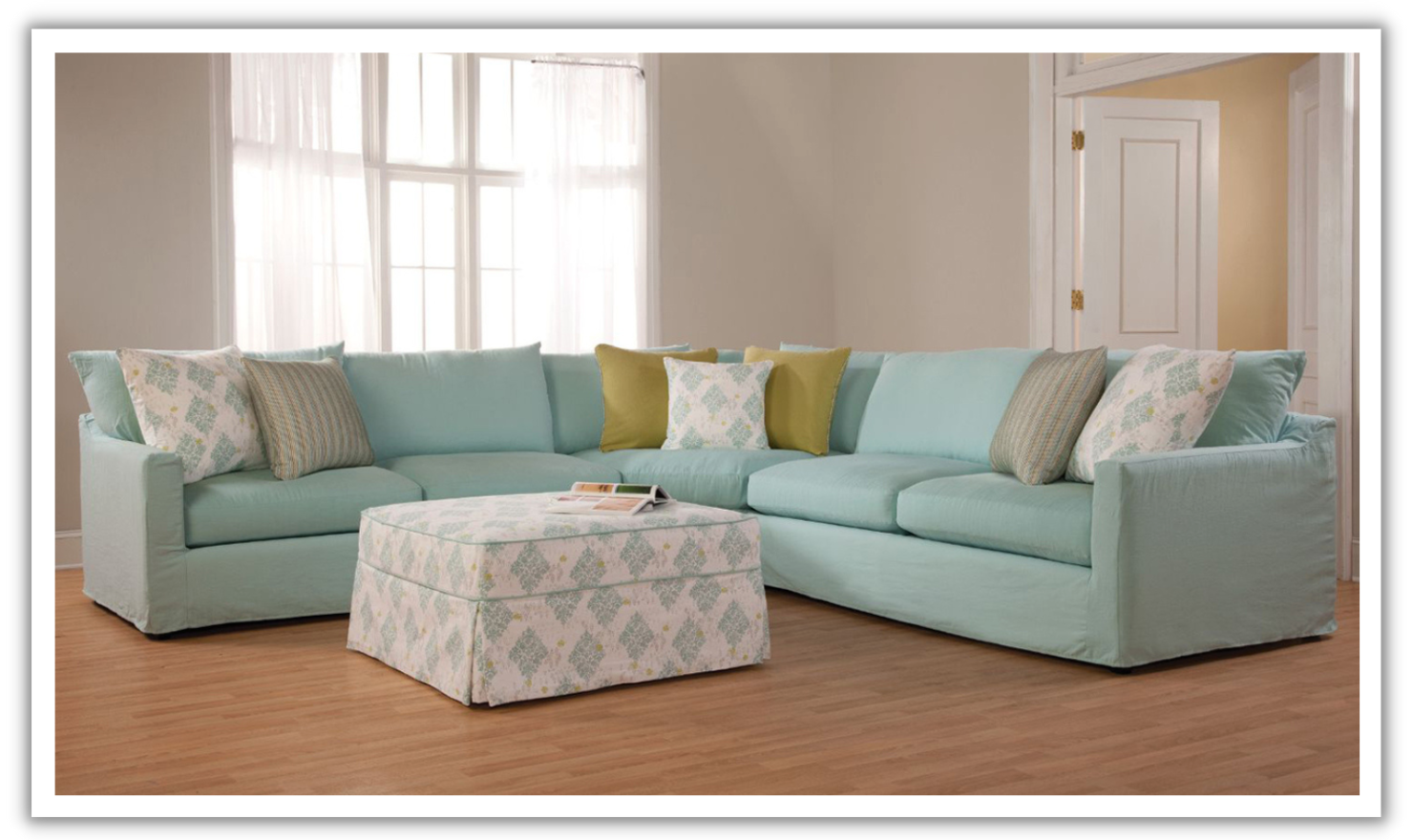 Four Seasons Reese L-Shaped Slipcovered Modular Sectional Sofa with Track Arms-jennifer furniture