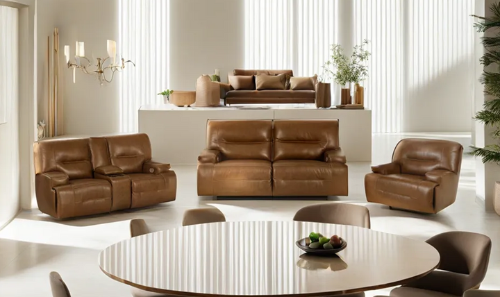 Modern Heritage Francesca Auburn Leather Power Recliner Living Room Set