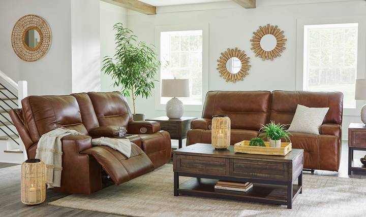 Francesca Leather Power Reclining Sofa in Brown with USB