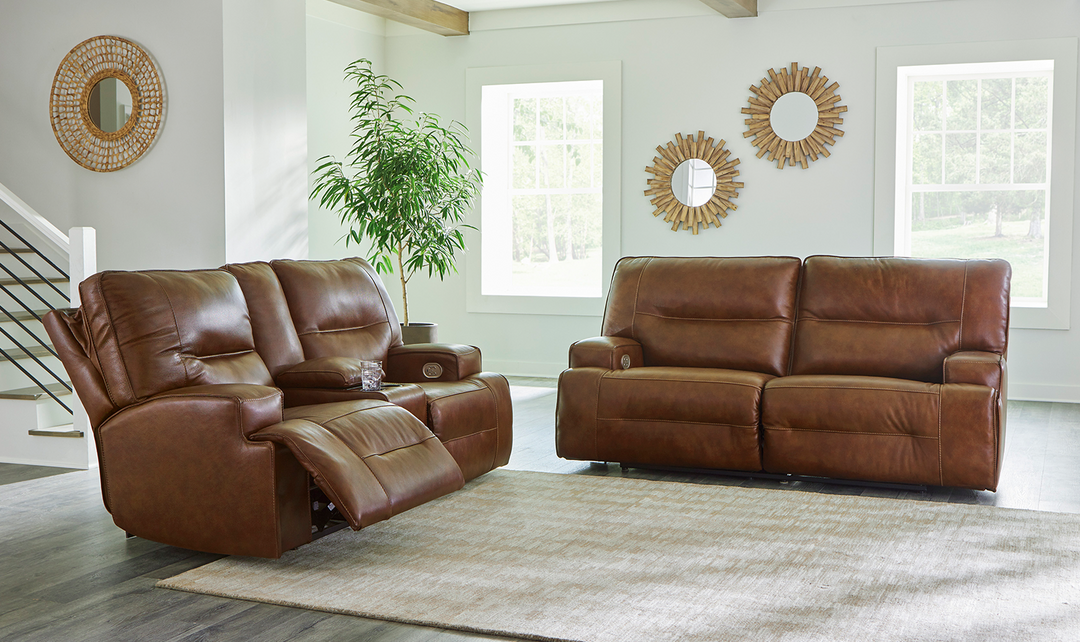 Francesca Leather Power Reclining Sofa in Brown with USB