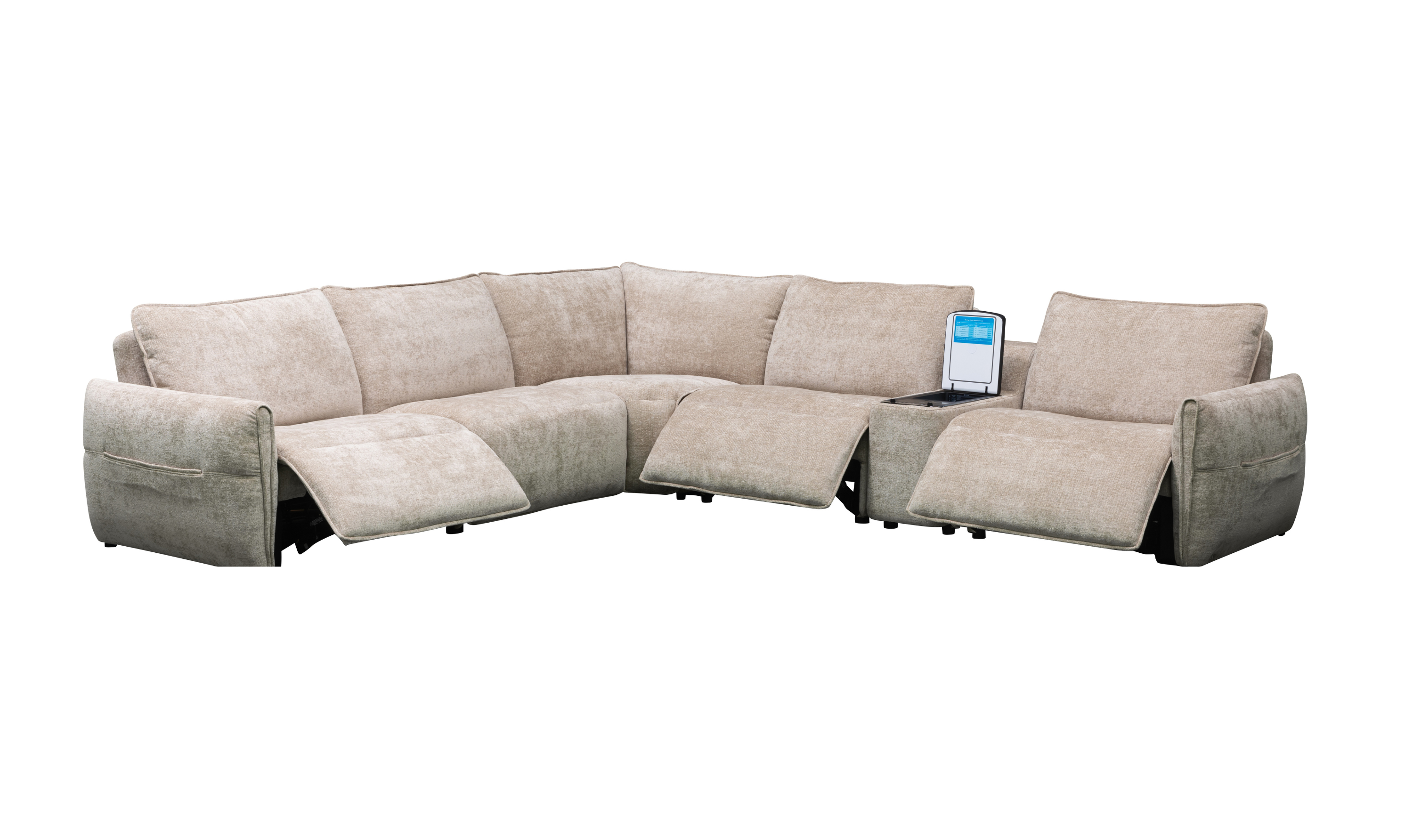 Klaussner Spazio Beige Fabric Sectional Sofa with USB Ports