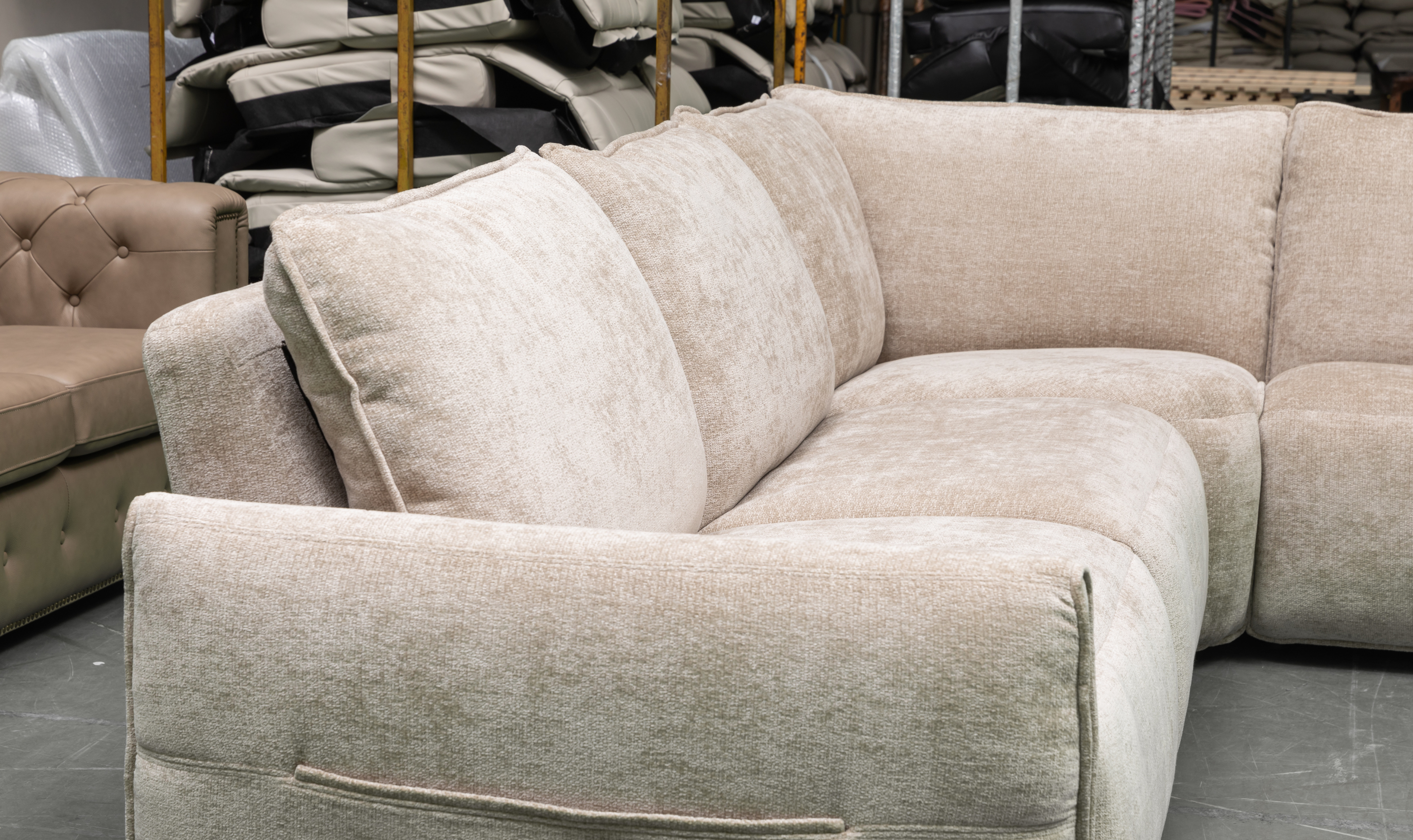 Klaussner Spazio Beige Fabric Sectional Sofa with USB Ports