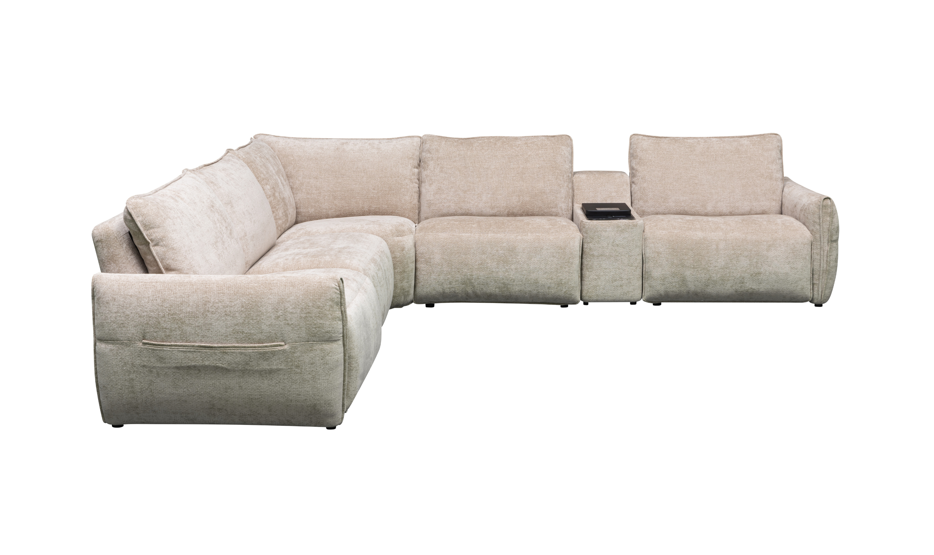 Klaussner Spazio Beige Fabric Sectional Sofa with USB Ports