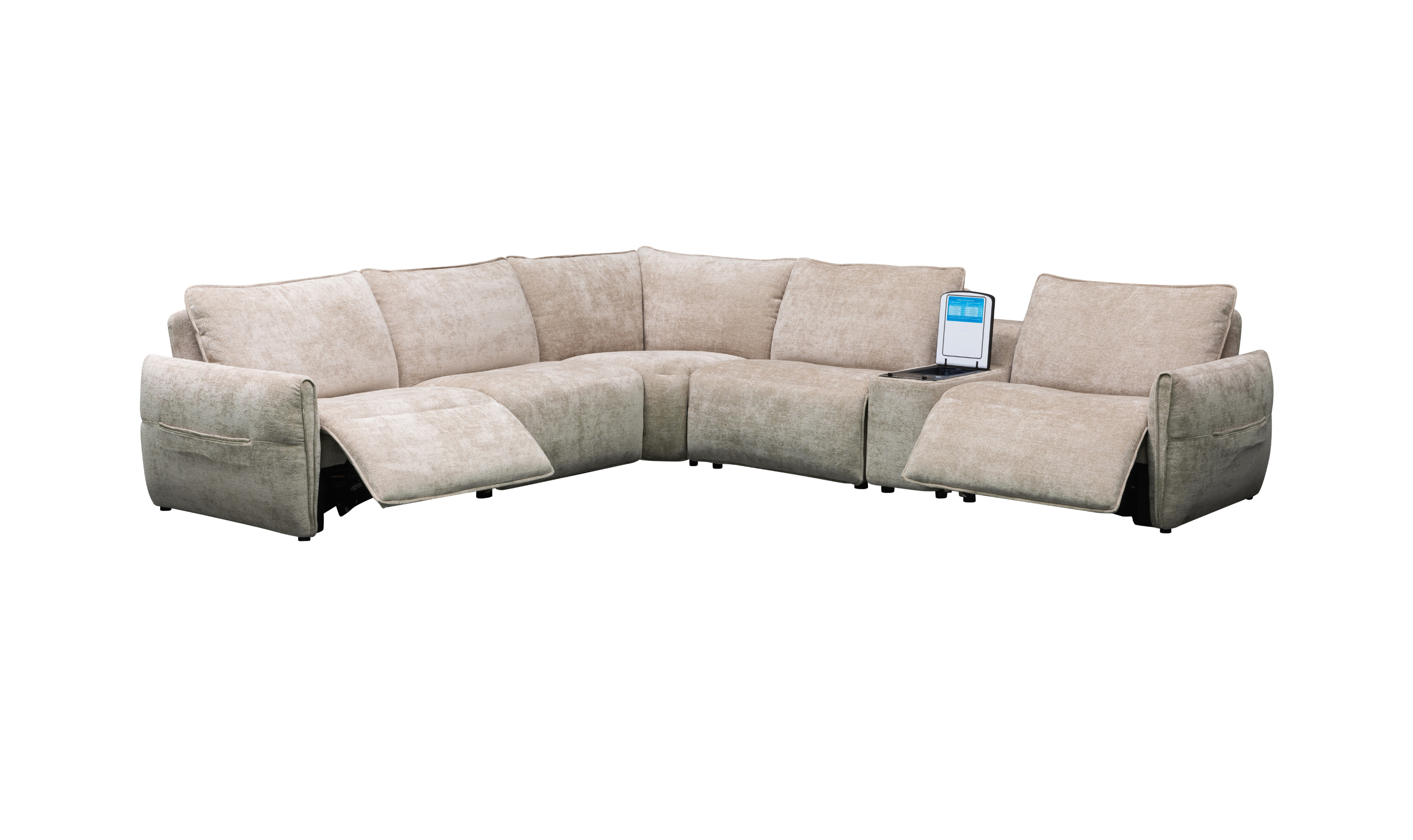 Klaussner Spazio Beige Fabric Sectional Sofa with USB Ports