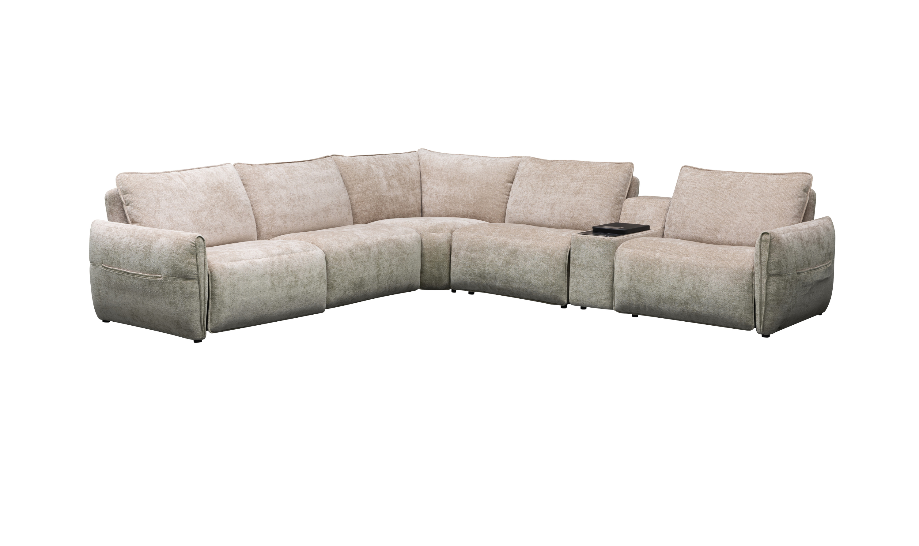 Klaussner Spazio Beige Fabric Sectional Sofa with USB Ports