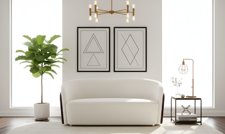 Klaussner Imperio 2- Seater White Leather Sofa with Golden Macassar Veneer Base