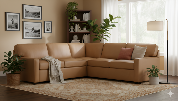 Klaussner Keyport L- Shaped Leather Sectional Sofa in Brown