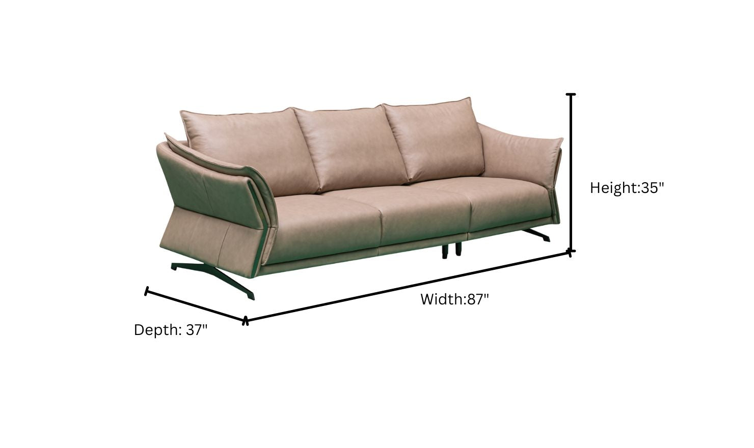 Klaussner Giada 3-Seater Brown Leather Sofa with Attached Back Cushion