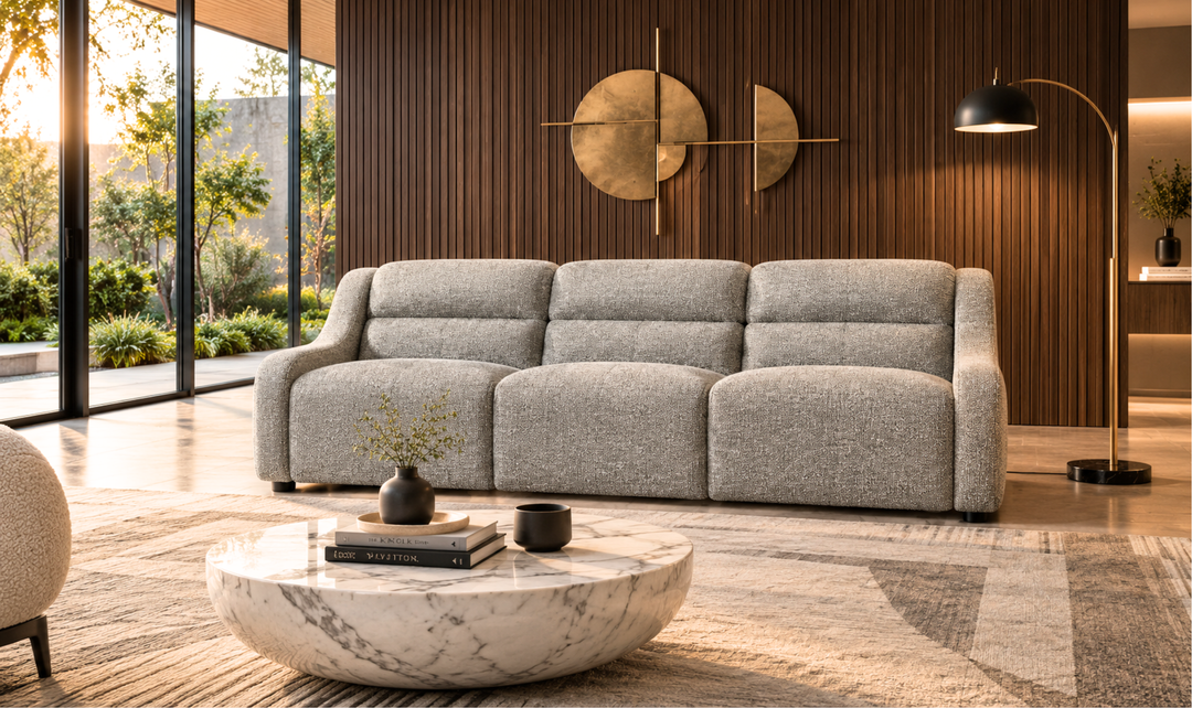 Bernhardt Gio Fabric Power Motion Sofa with Channeled Upholstery in Beige-Jennifer Furniture