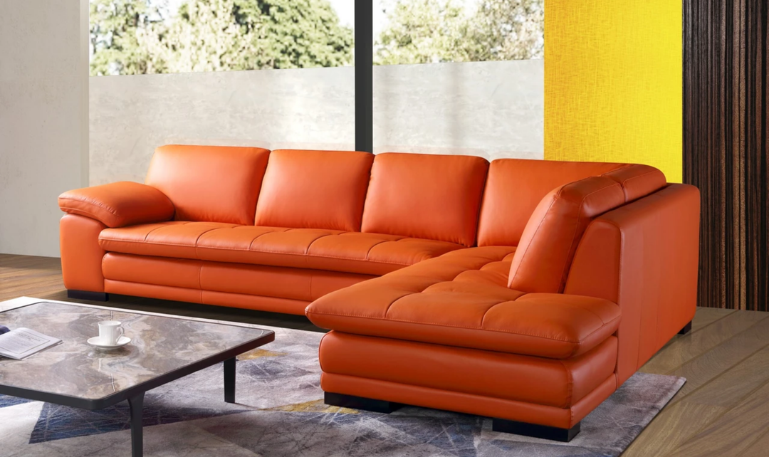 Gio Italia Block Leather L-Shaped Sectional Sofa