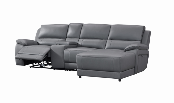 Gio Italia Hailey Adobe Leather Power Recliner Sofa in Gray