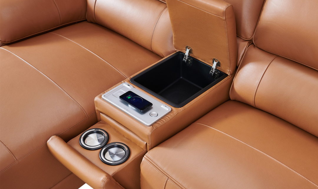 Gio Italia Hailey Adobe Leather Power Recliner Sofa in Gray