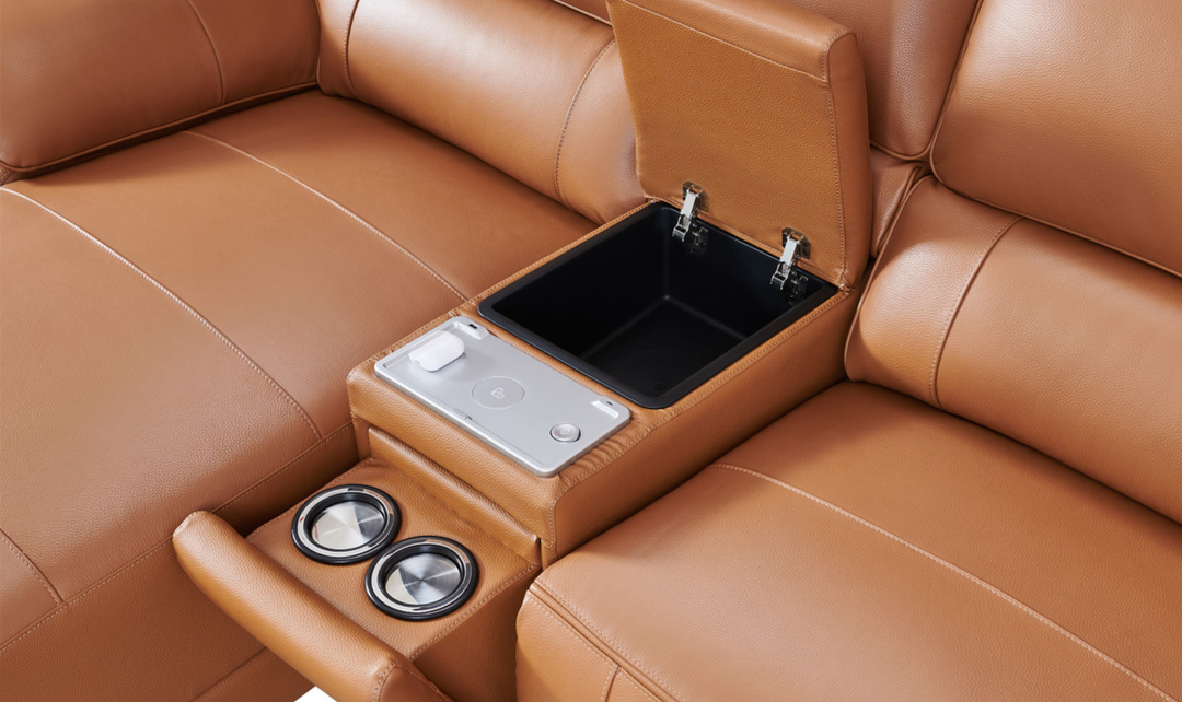 Gio Italia Hailey Adobe Leather Power Recliner Sofa in Gray