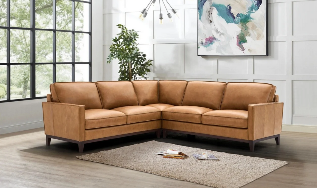 Gio Italia Harper 5-Seater L-Shaped Tan Leather Sectional Sofa