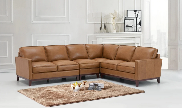 Gio Italia Harper 5-Seater L-Shaped Tan Leather Sectional Sofa