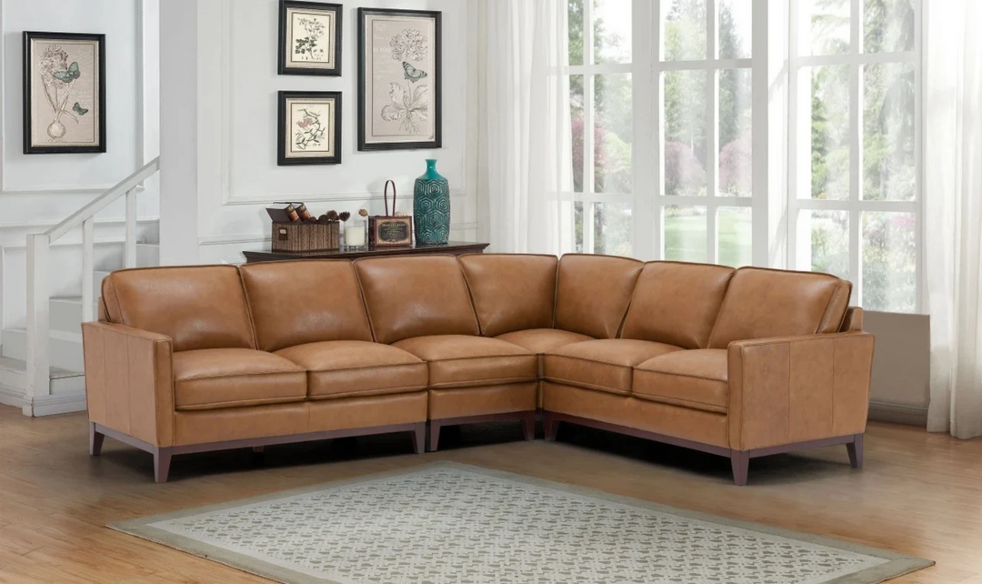 Gio Italia Harper 5-Seater L-Shaped Tan Leather Sectional Sofa