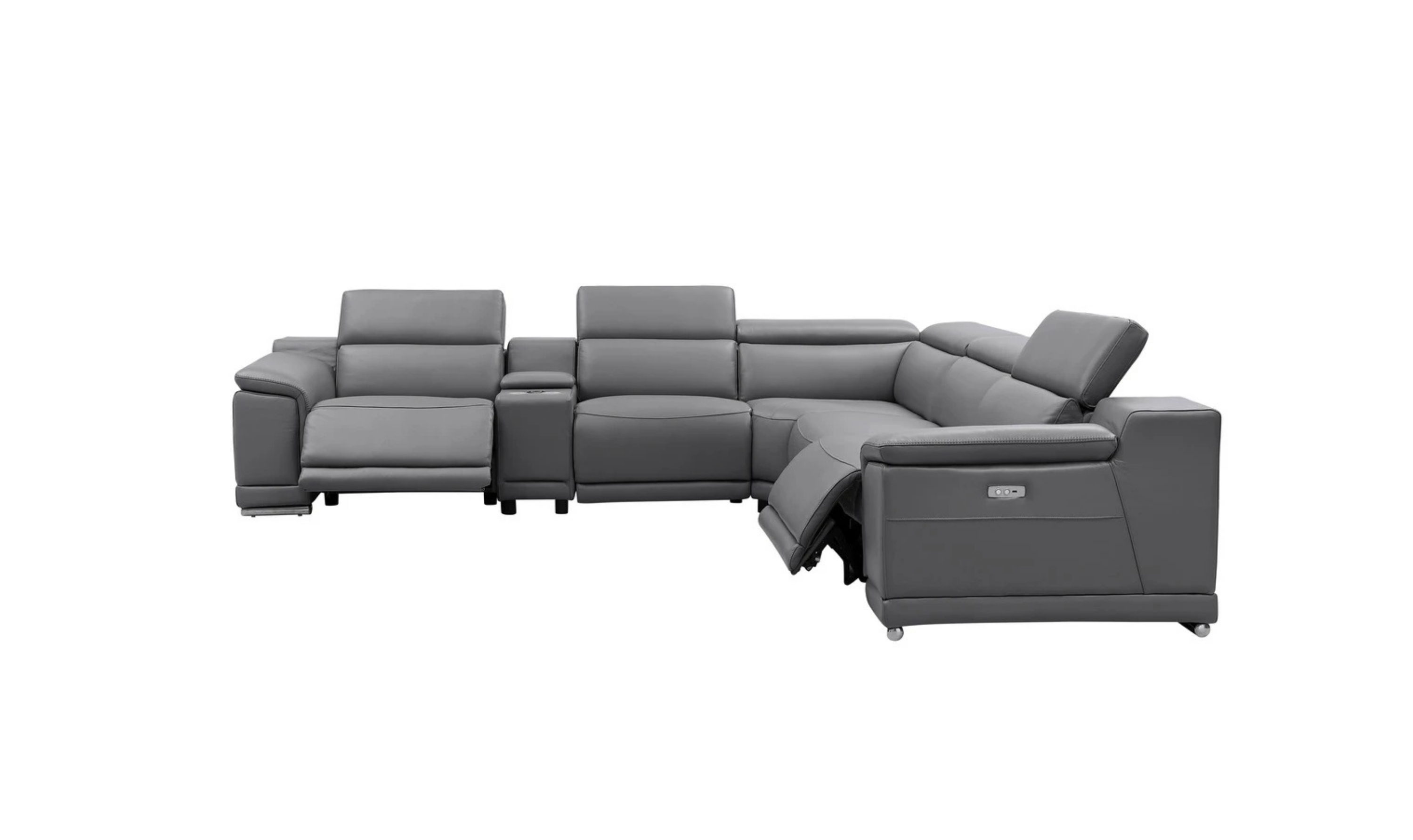 Gio Italia Hartley 6 Pieces Gray Leather Sectional Sofa with Power Recliners-Jenniferfurniture