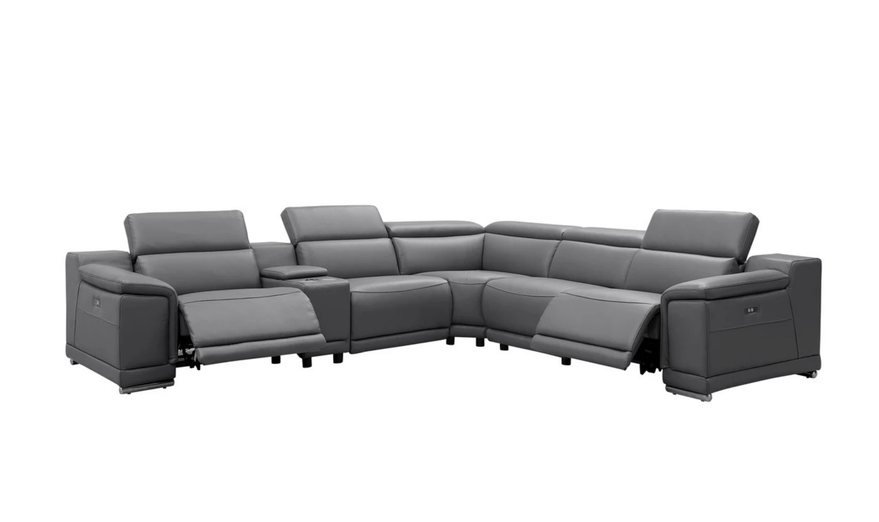 Gio Italia Hartley 6 Pieces Gray Leather Sectional Sofa with Power Recliners-Jenniferfurniture