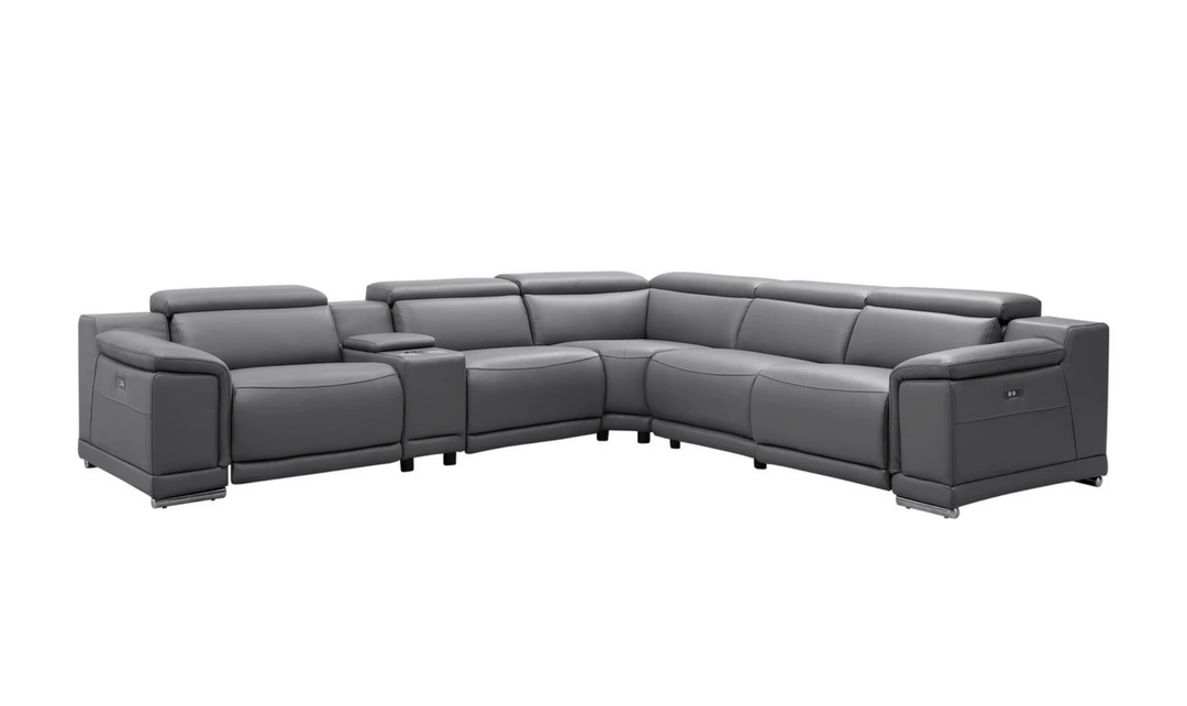 Gio Italia Hartley 6 Pieces Gray Leather Sectional Sofa with Power Recliners-Jenniferfurniture