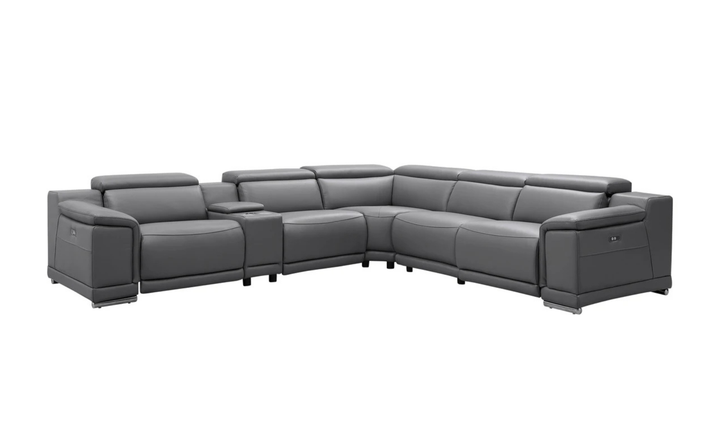 Gio Italia Hartley 6 Pieces Gray Leather Sectional Sofa with Power Recliners-Jenniferfurniture