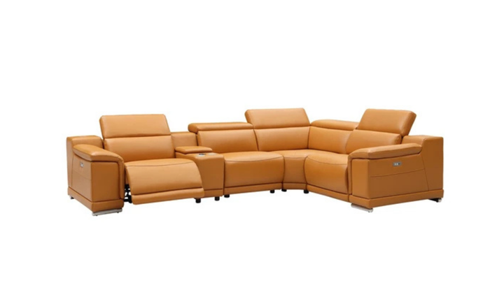 Gio Italia Hartley 6 Pieces Gray Leather Sectional Sofa with Power Recliners-Jenniferfurniture
