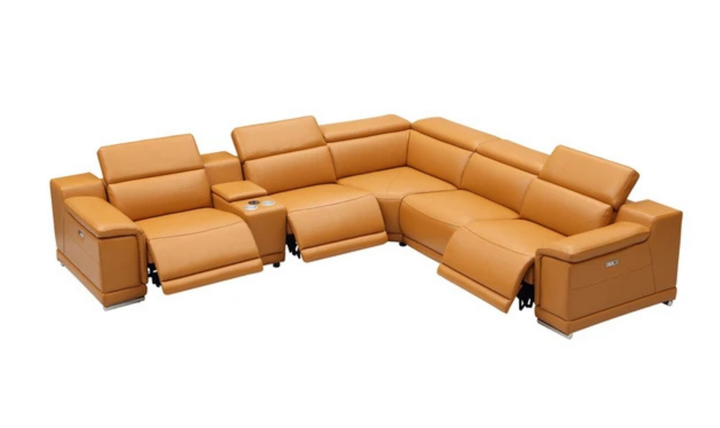 Gio Italia Hartley 6 Pieces Gray Leather Sectional Sofa with Power Recliners-Jenniferfurniture