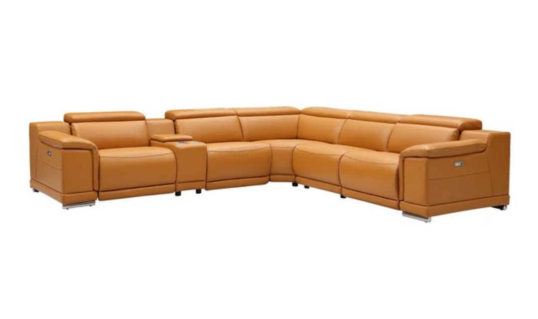 Gio Italia Hartley 6 Pieces Gray Leather Sectional Sofa with Power Recliners-Jenniferfurniture