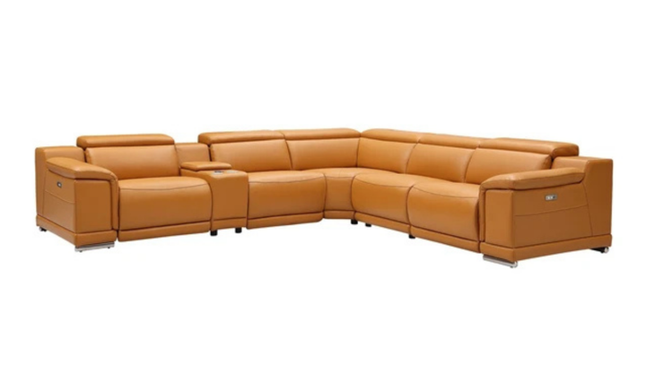 Gio Italia Hartley 6 Pieces Gray Leather Sectional Sofa with Power Recliners-Jenniferfurniture