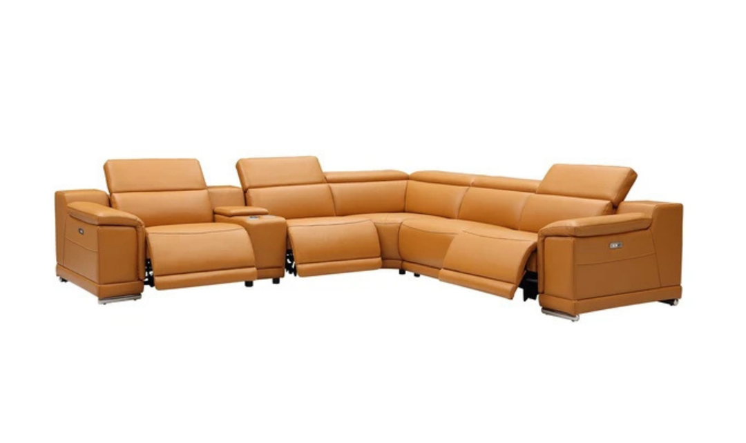 Gio Italia Hartley 6 Pieces Gray Leather Sectional Sofa with Power Recliners-Jenniferfurniture