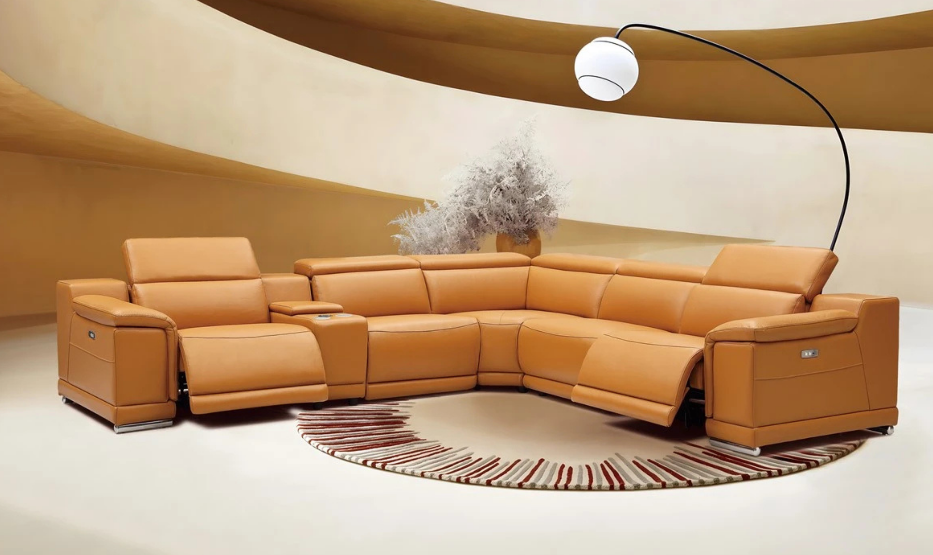 Gio Italia Hartley 6 Pieces Gray Leather Sectional Sofa with Power Recliners-Jenniferfurniture