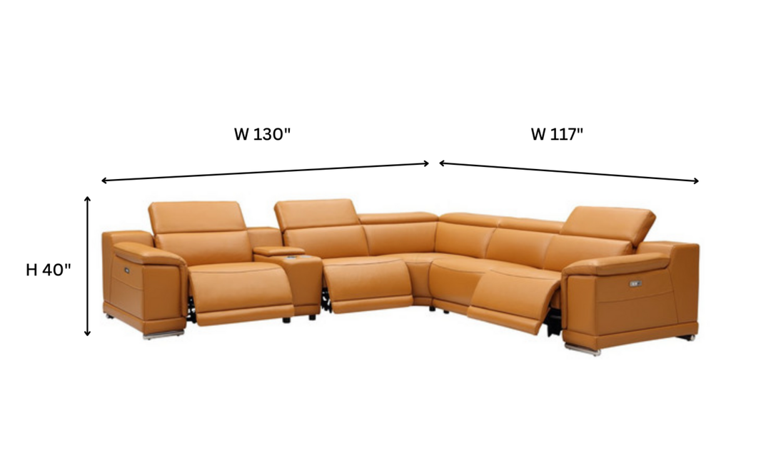 Gio Italia Hartley 6 Pieces Gray Leather Sectional Sofa with Power Recliners