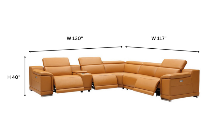 Gio Italia Hartley 6 Pieces Gray Leather Sectional Sofa with Power Recliners