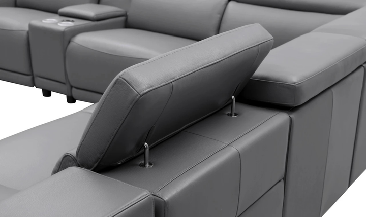 Gio Italia Hartley 6 Pieces Gray Leather Sectional Sofa with Power Recliners-Jenniferfurniture